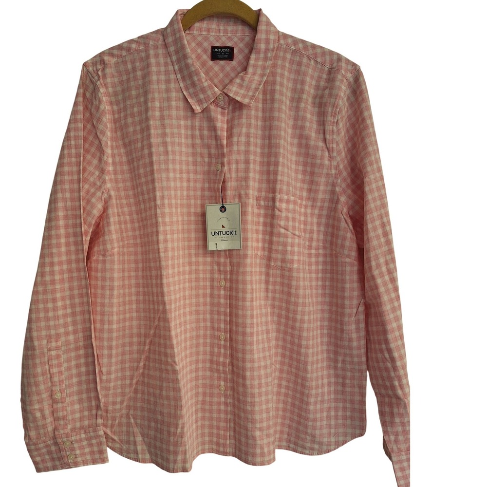 UNTUCKit CALINA PINK WHITE‎ GINGHAM 100% COTTON BUTTON FRONT SHIRT SIZE 18